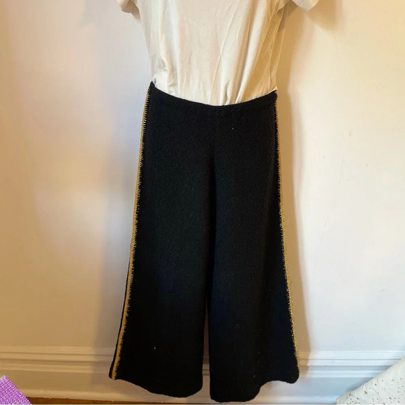 Black Knit Wide Leg Trouser Pants Gold Embellished - Picture 5 of 7